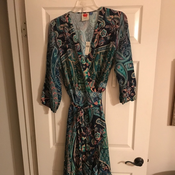 NWT Farm Rio for Anthropologie Blue Print Wrap Maxi Dress  sz XL - Picture 1 of 8